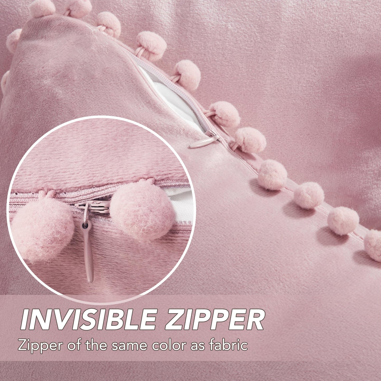 Velvet Throw Pillow Covers with Pom-Poms, 26x26 Inch