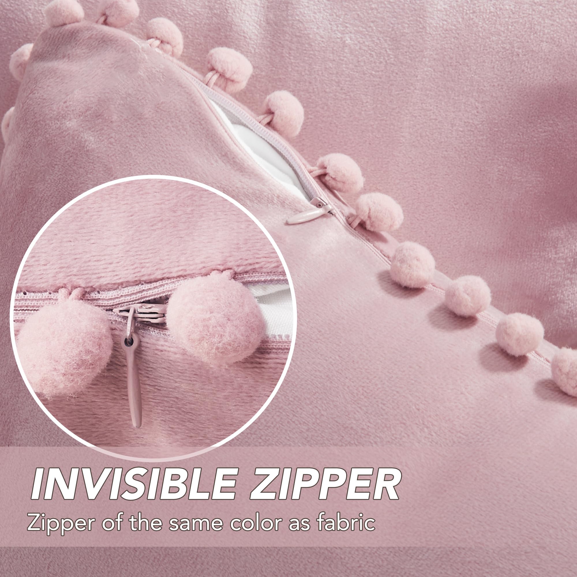 Velvet Throw Pillow Covers with Pom-Poms, 26x26 Inch