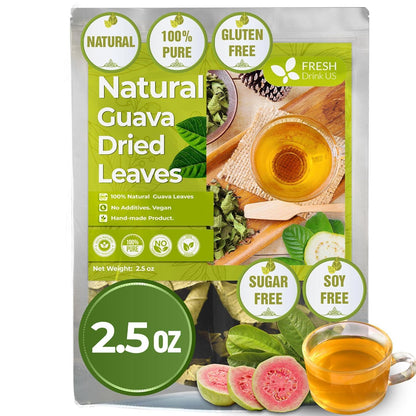 Natural Guava Leaves, Whole Dried Leaves, Cut-and-Sifted Guava leaves, 100% Pure from Guava Leaves, Natural Guava Loose Leaf Herbal Tea, No Additives, No Caffeine, Vegan
