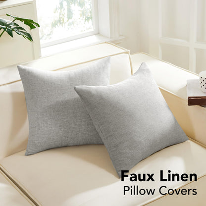 Faux Linen Pillow Covers, 16x16 Inch, Creamy White, 2PCS