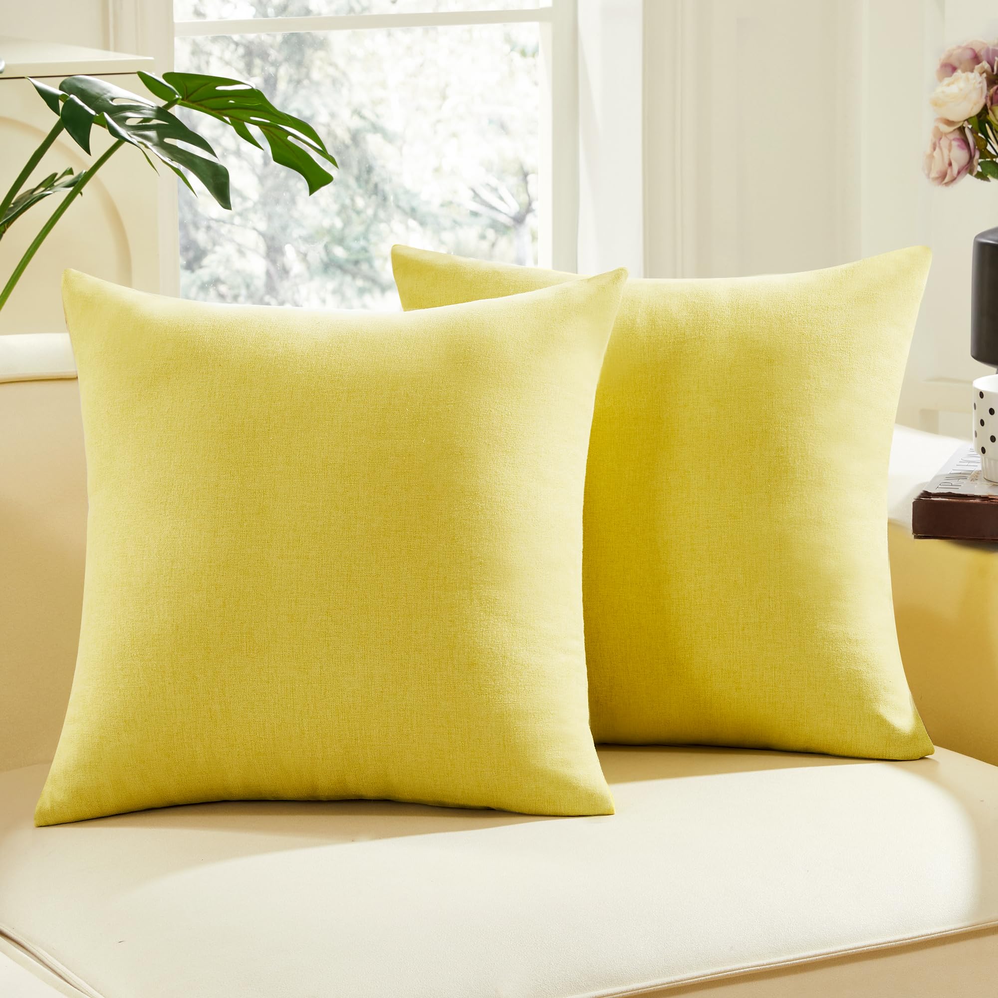 Faux Linen Pillow Covers, 16x16 Inch, Creamy White, 2PCS