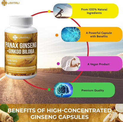 Ginseng & Ginkgo Biloba Veggie Capsules, Non-GMO, Vegan, Gluten Free, Dairy Free