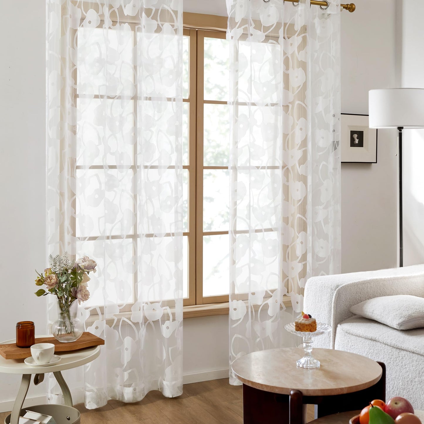Sheer Grommet Curtains with Summer Flowers