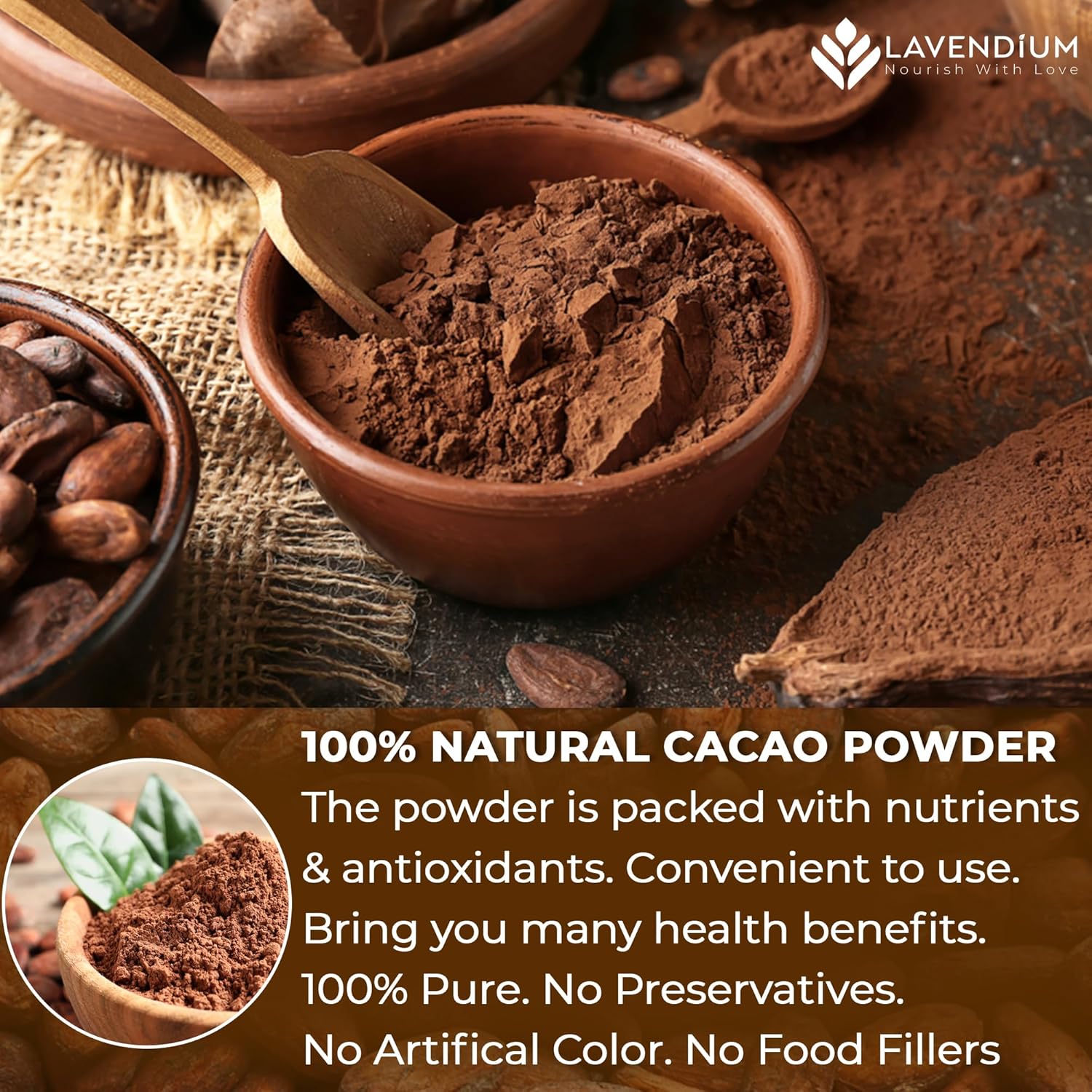 Cacao Powder, 25oz (1.56 lbs), 100% Natural & Pure, Unsweetened, Rich Chocolate Flavor, Perfect for Baking & Smoothies