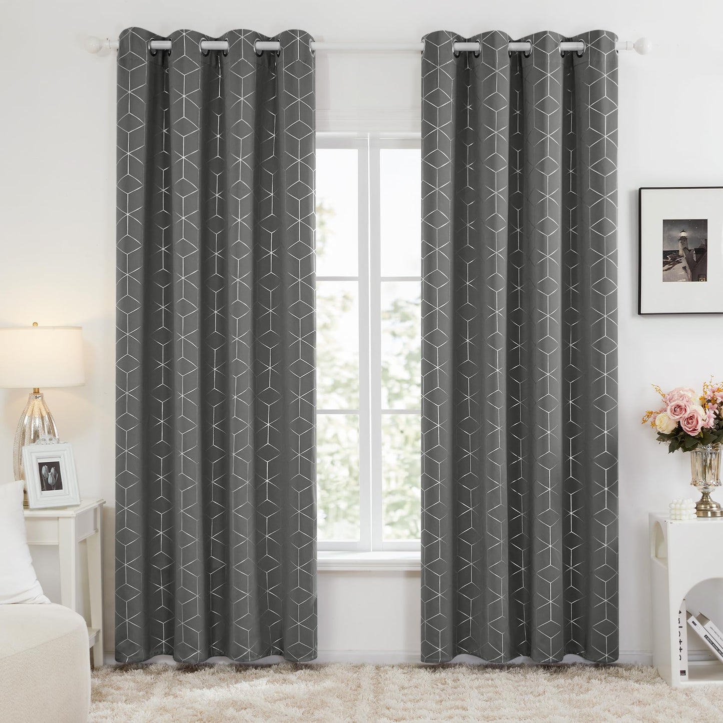 Thermal Blackout Curtains with Silver Foil Print