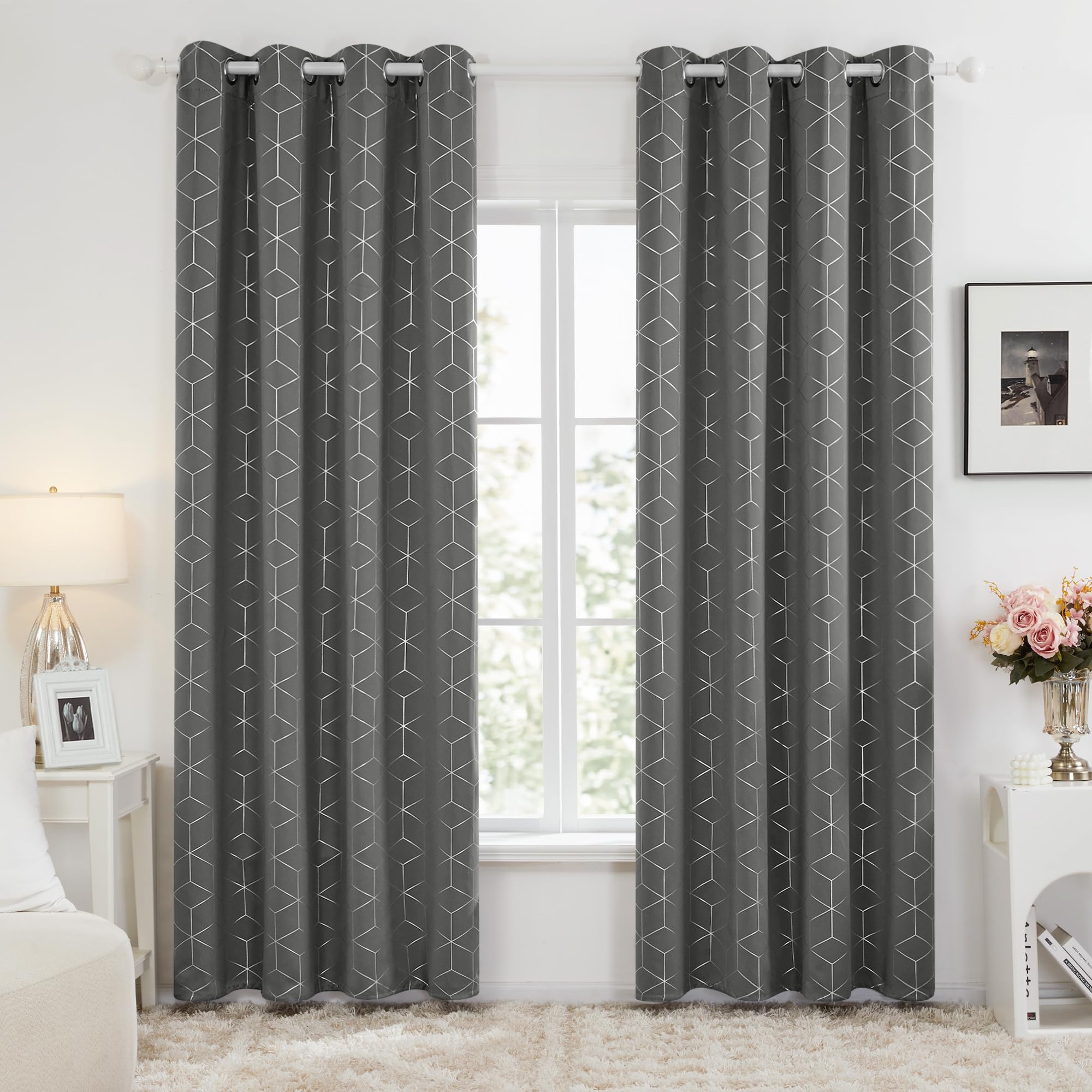 Thermal Blackout Curtains with Silver Foil Print