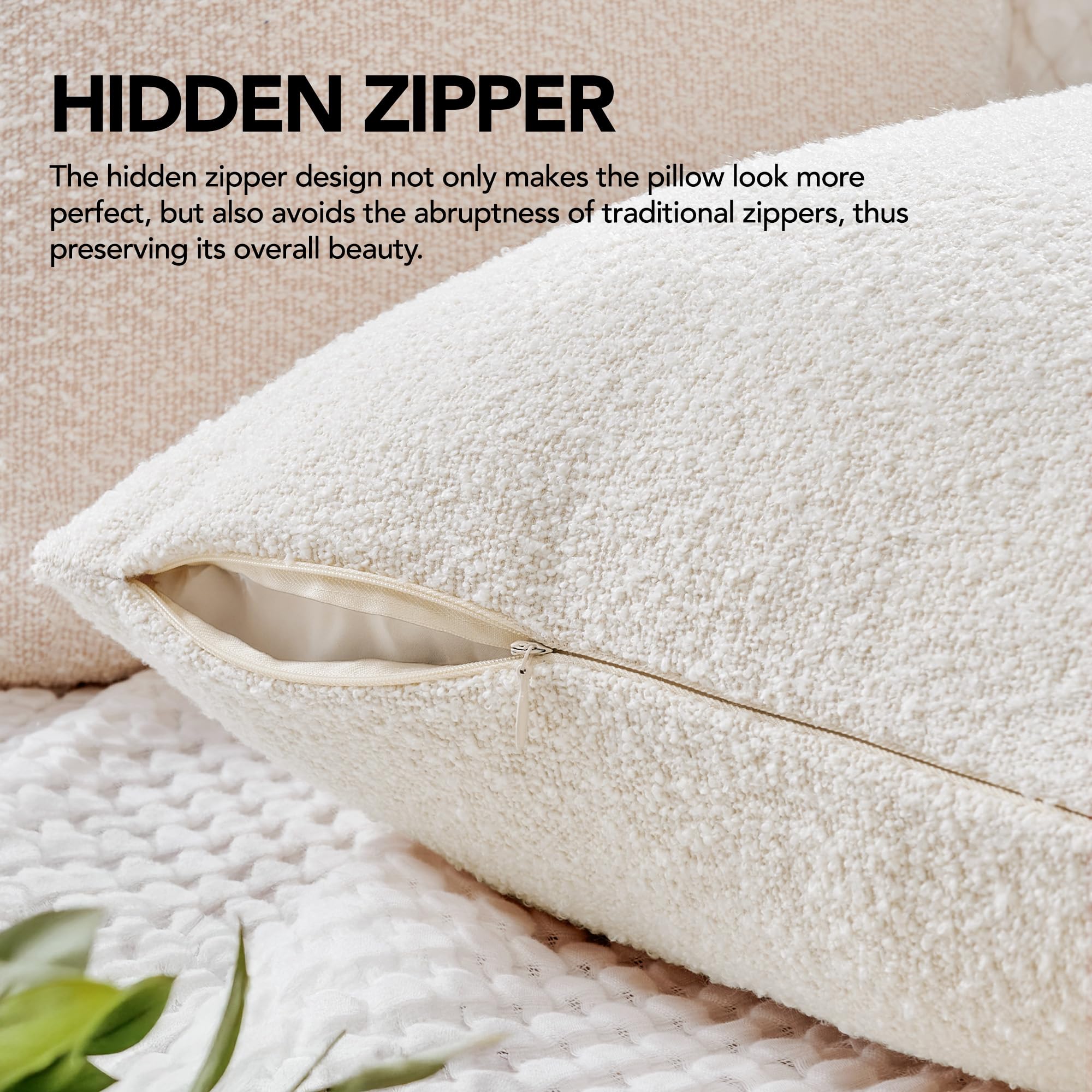 Boucle Throw Pillow Covers, Set of 2, Cream, 12x20