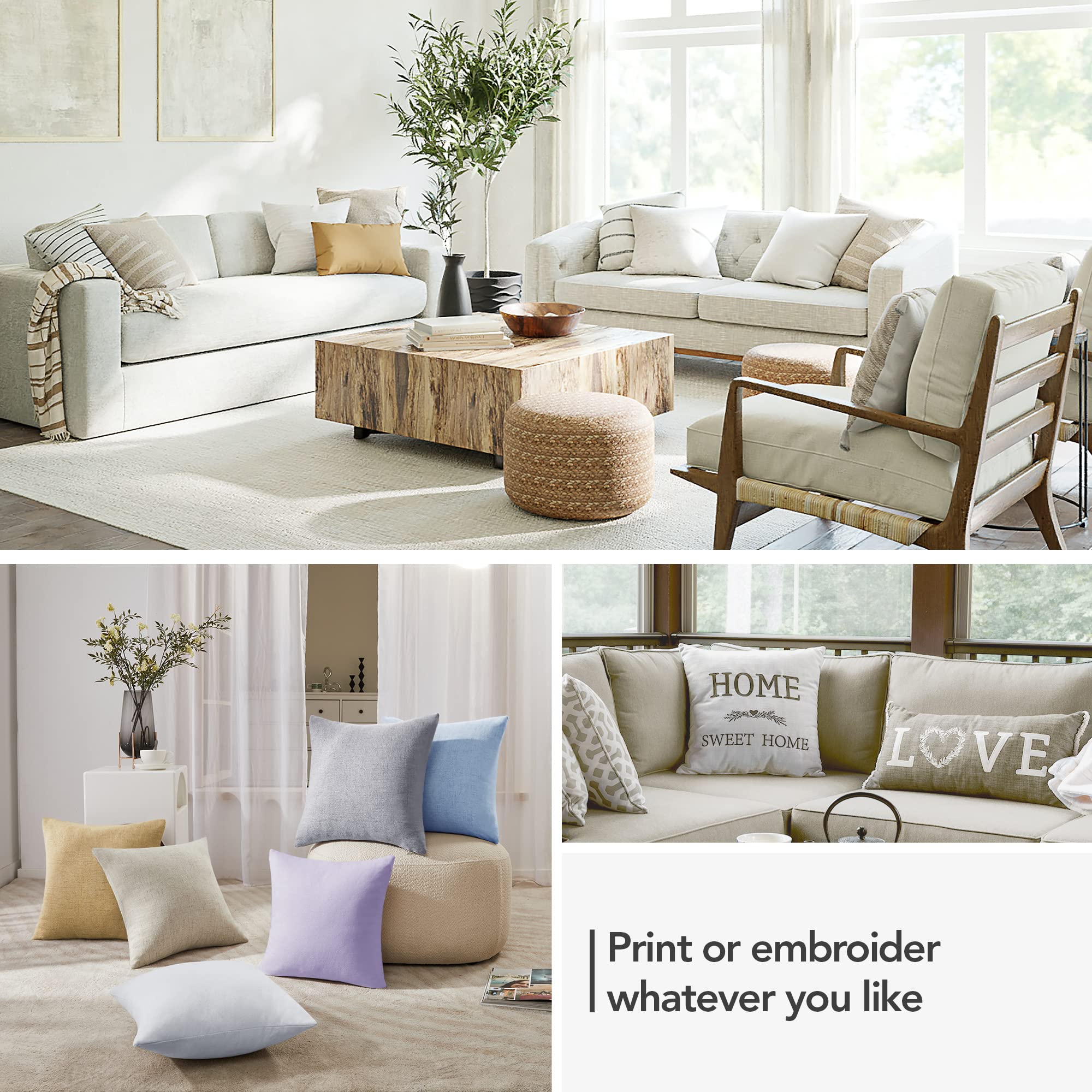 Decorative Linen Throw Pillow Covers, 18x18 Inch, 4 PCS