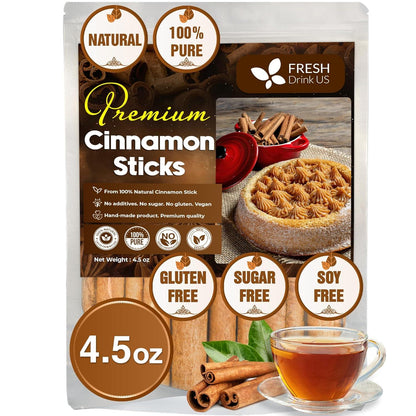 Cinnamon Sticks, Whole Sticks, 100% Natural & Pure Cinnamon Inner Bark, Raw Cinnamon Spice Flavor & Strong Aroma, Cinnamon Spice Herbal Tea, Perfect for Warm Beverages, No Additives, Vegan