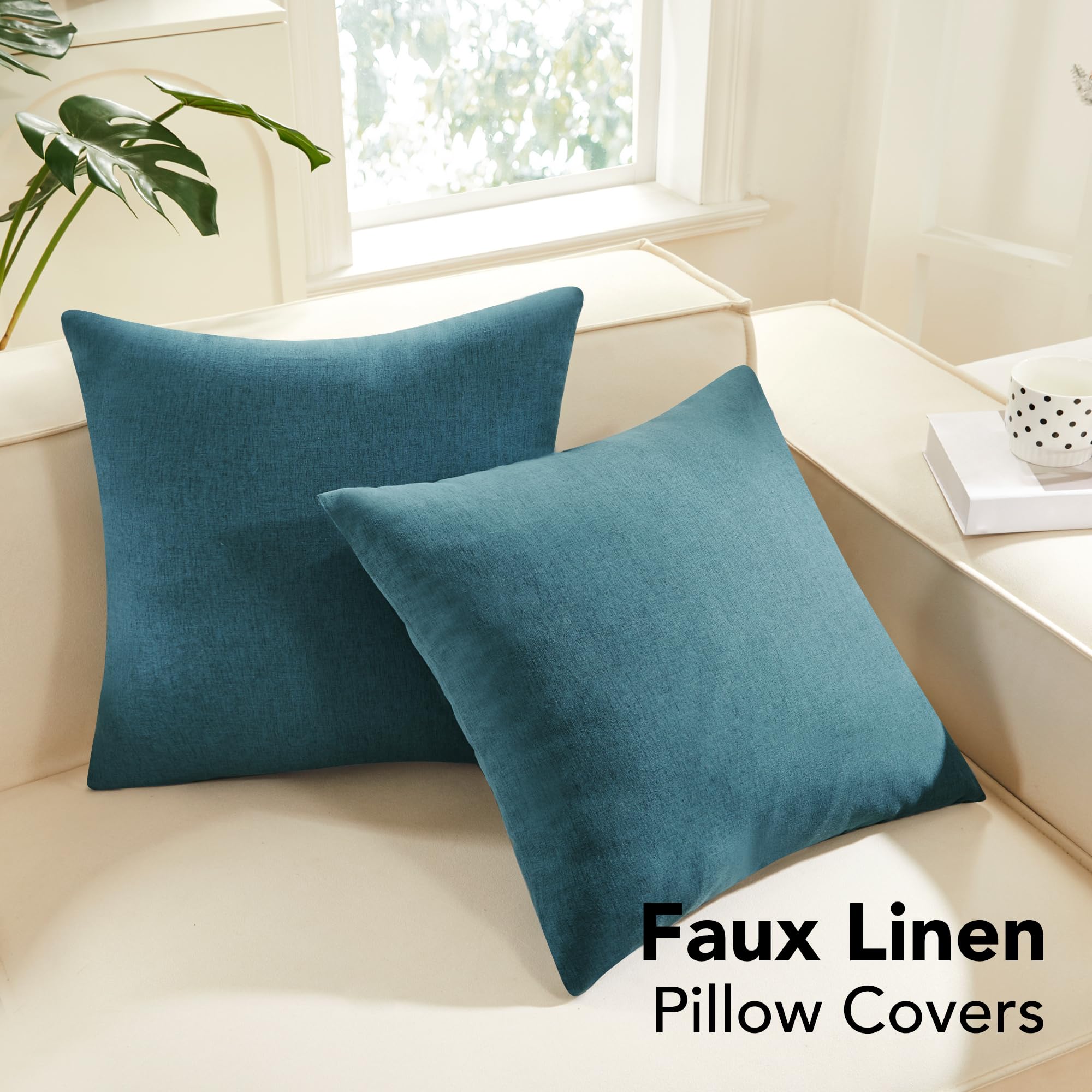 Faux Linen Pillow Covers, 16x16 Inch, Creamy White, 2PCS