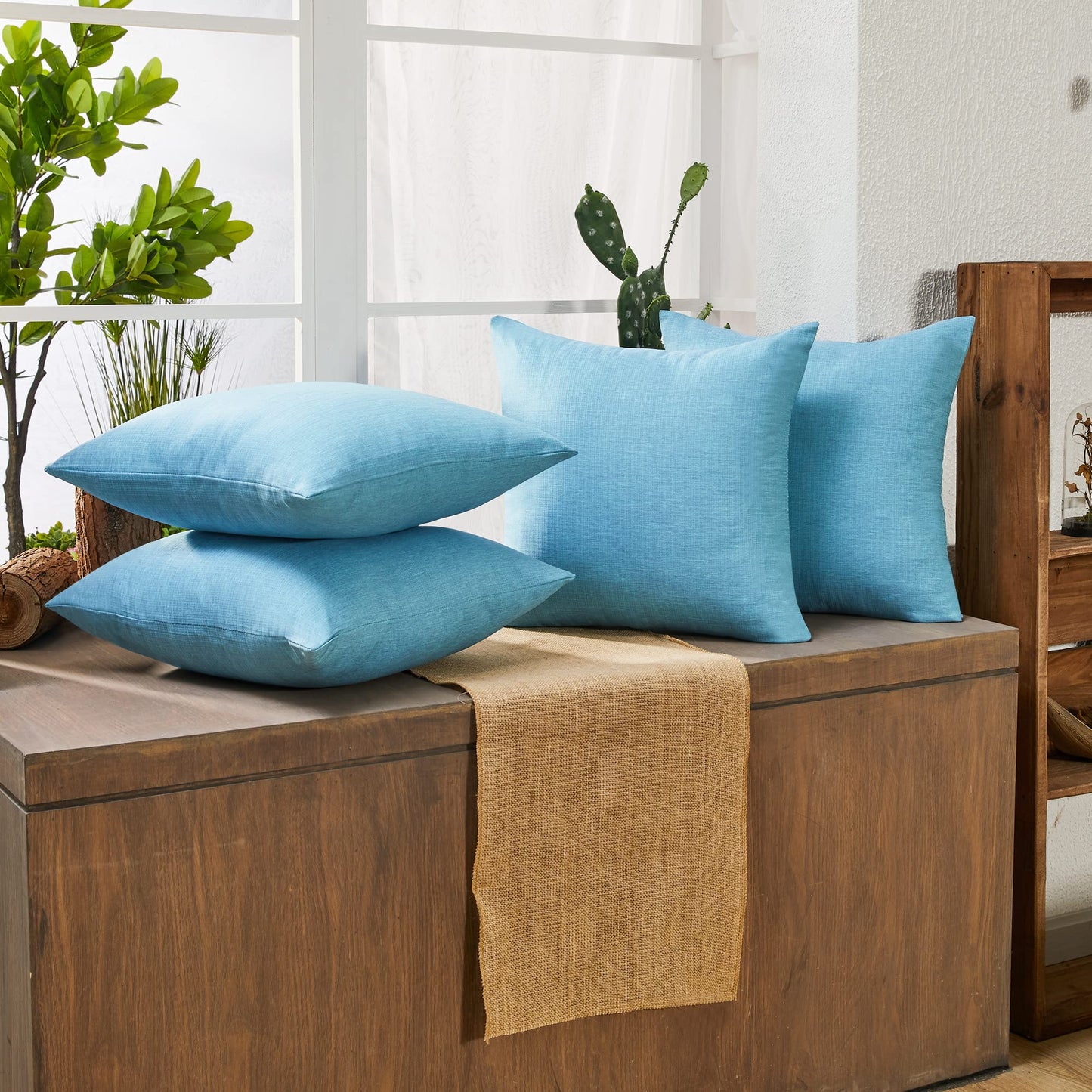 Faux Linen Pillow Covers, 18x18 Inch, Set of 4