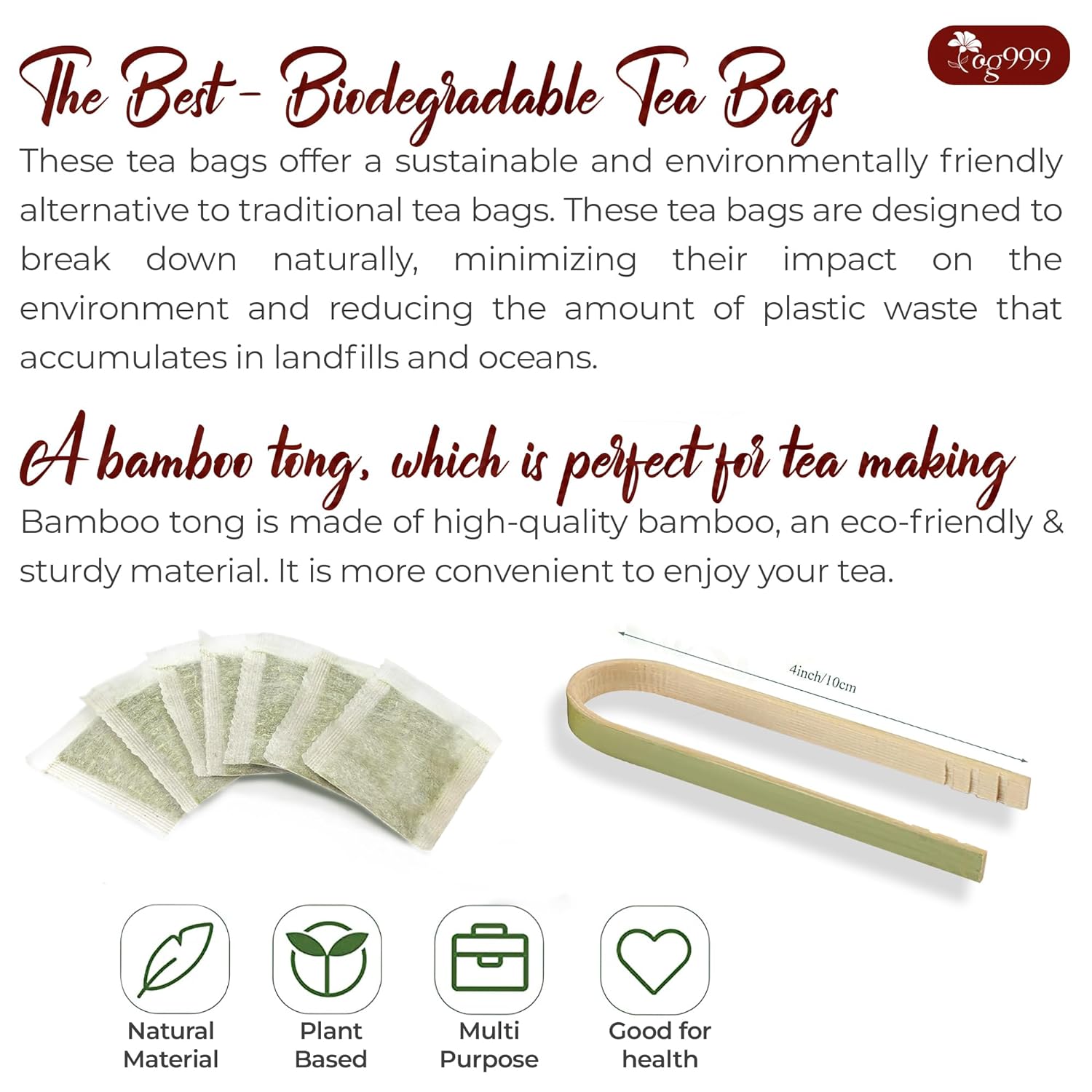 Premium Red Rooibos Tea Bags, 100% Natural & Pure from Rooibos Tea Leaves. Loose Leaf Rooibos Herbal Tea. Made with Natural Material Tea Bags. No Sugar, No Caffeine, No Gluten, Vegan.