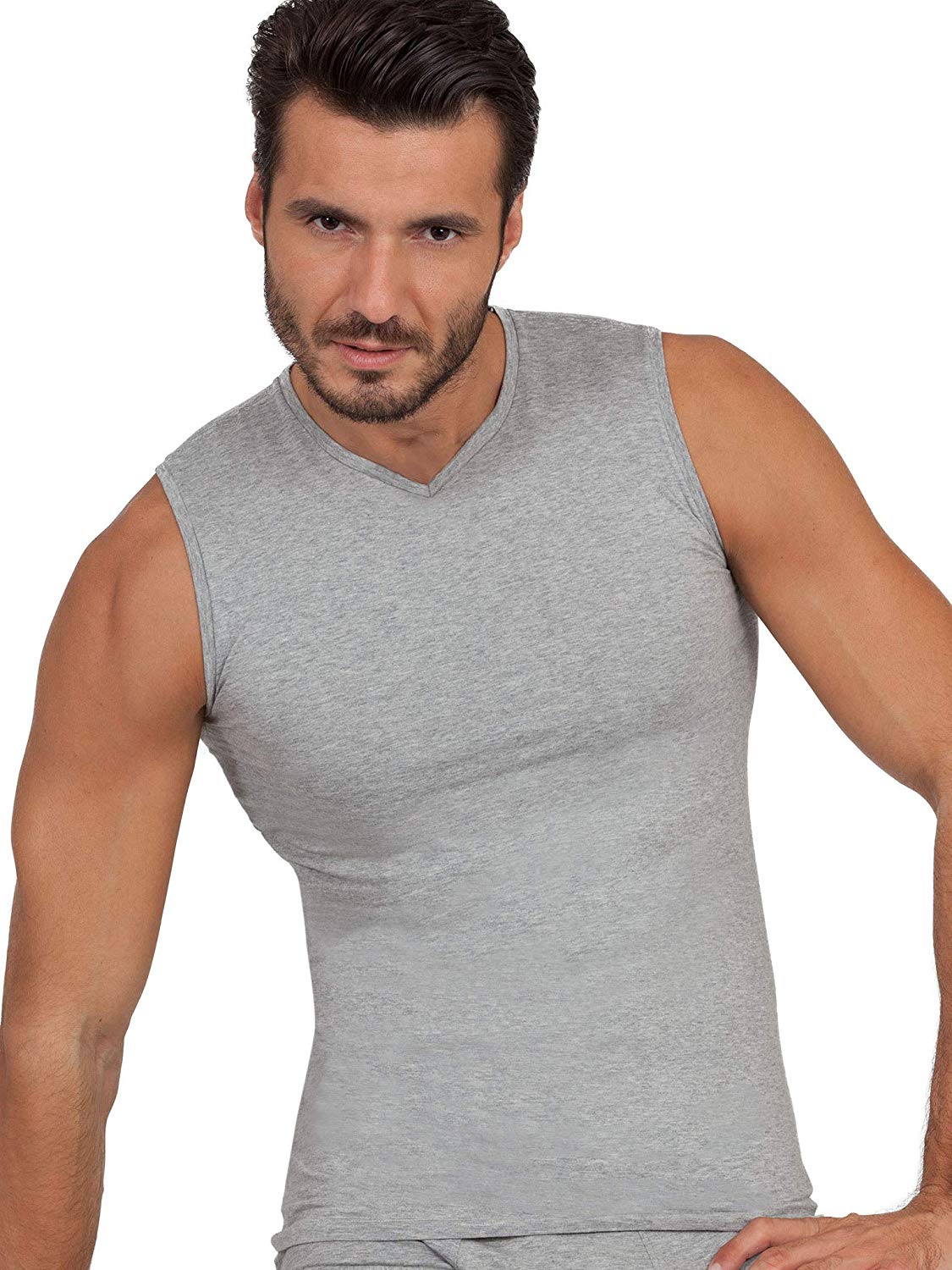 BASIC COTTON Free Spirit Premium Quality 100% Cotton Men's V - Neck Sleeveless T-Shirt Made in Italy (907)
