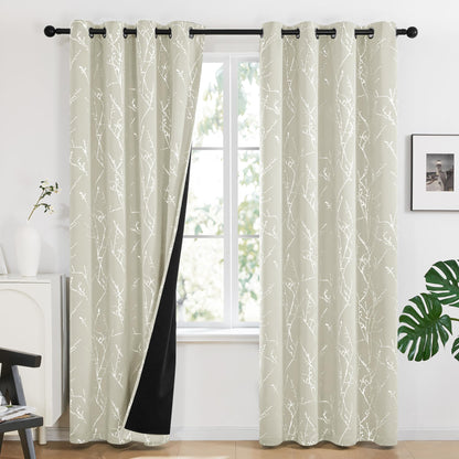 Total Blackout Curtains with Silver Print, 2 Panels