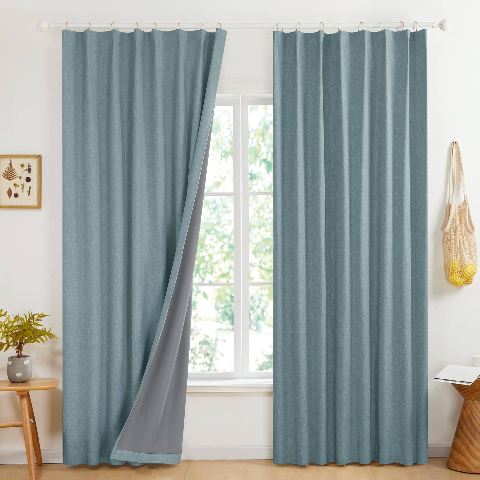 100% Blackout Pinch Pleat Curtains, Cream, 2 Panels