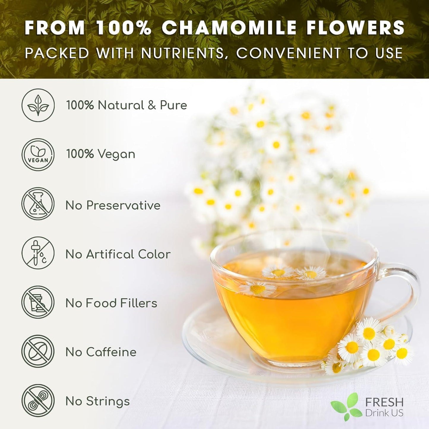 Chamomile Tea Bags, 100% Natural Chamomile, Freshly Picked, Naturally Dried Chamomile, Hand-made, Biodegradable Tea Bag