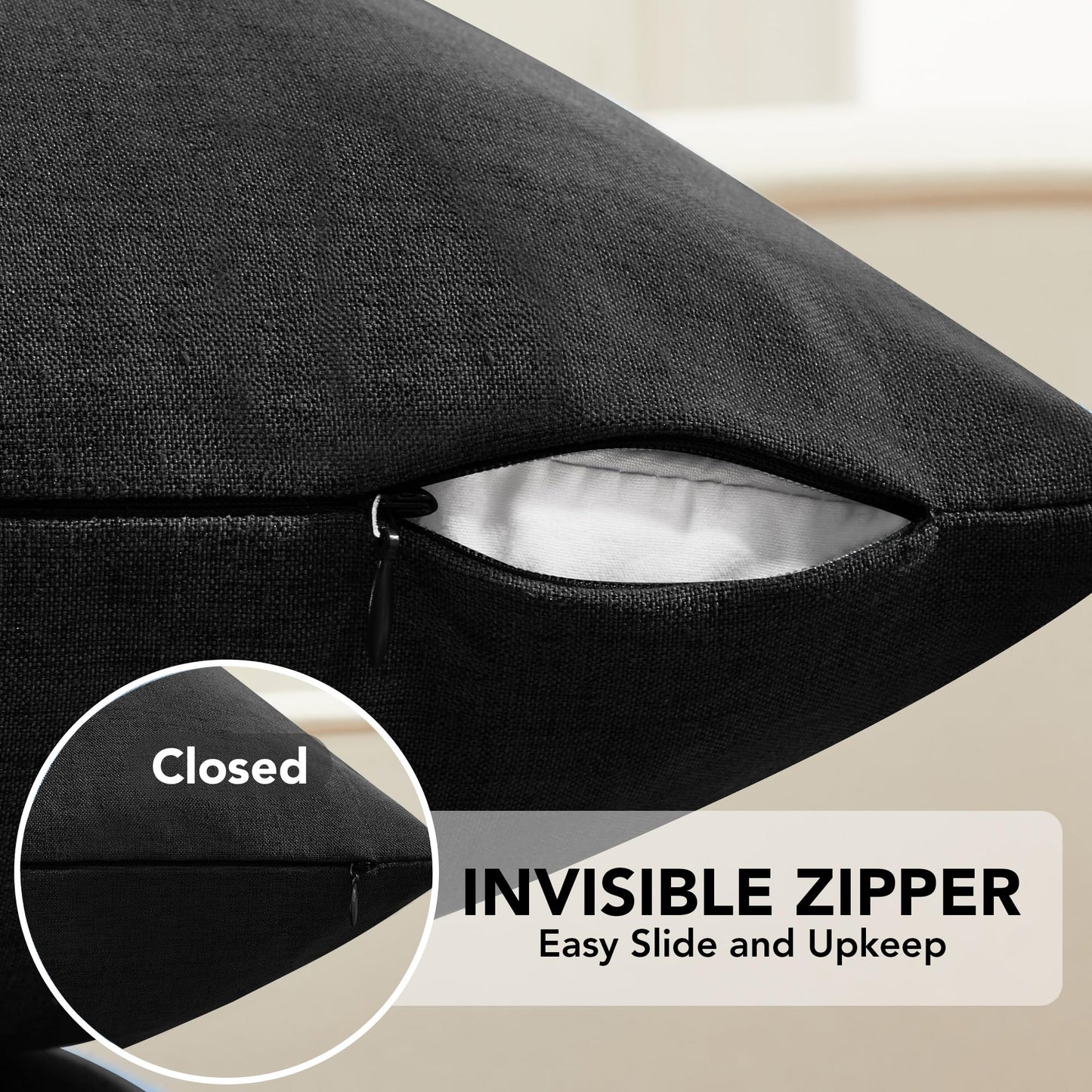 Faux Linen Pillow Covers, 16x16 Inch, Creamy White, 2PCS