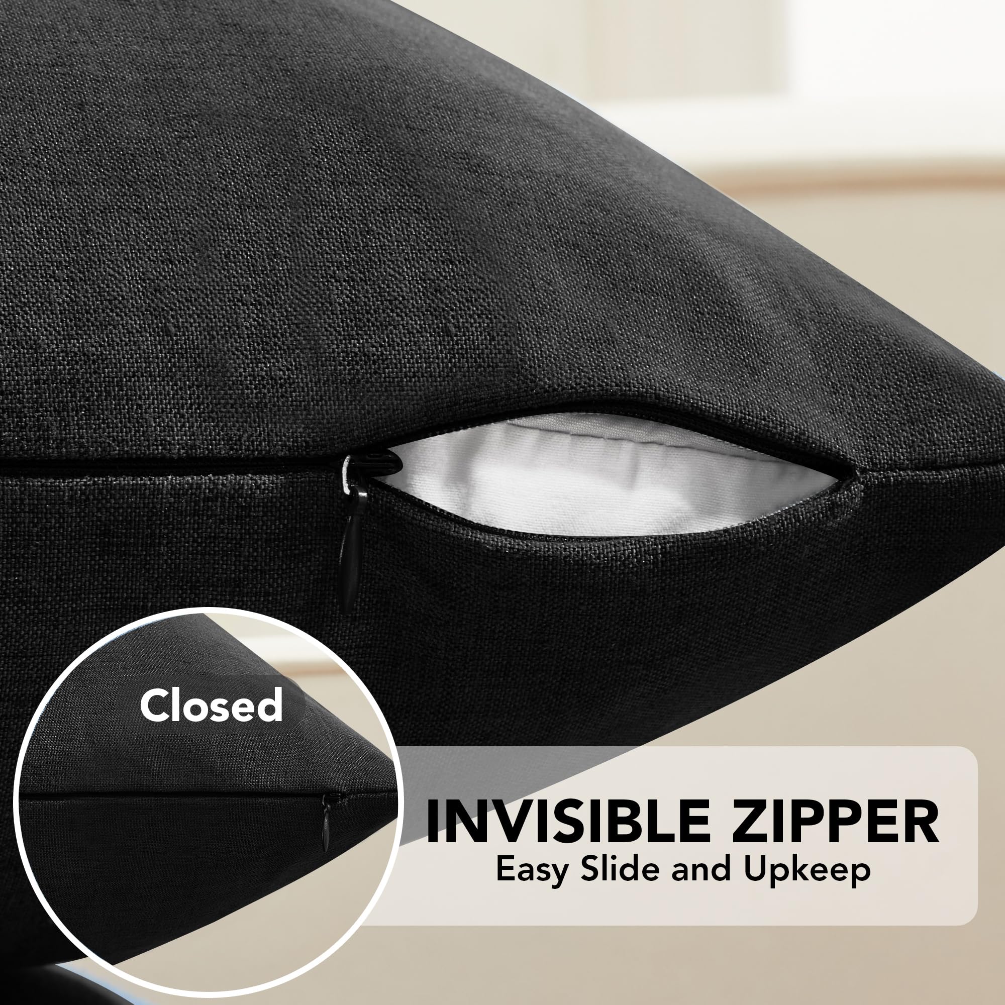 Faux Linen Pillow Covers, 16x16 Inch, Creamy White, 2PCS