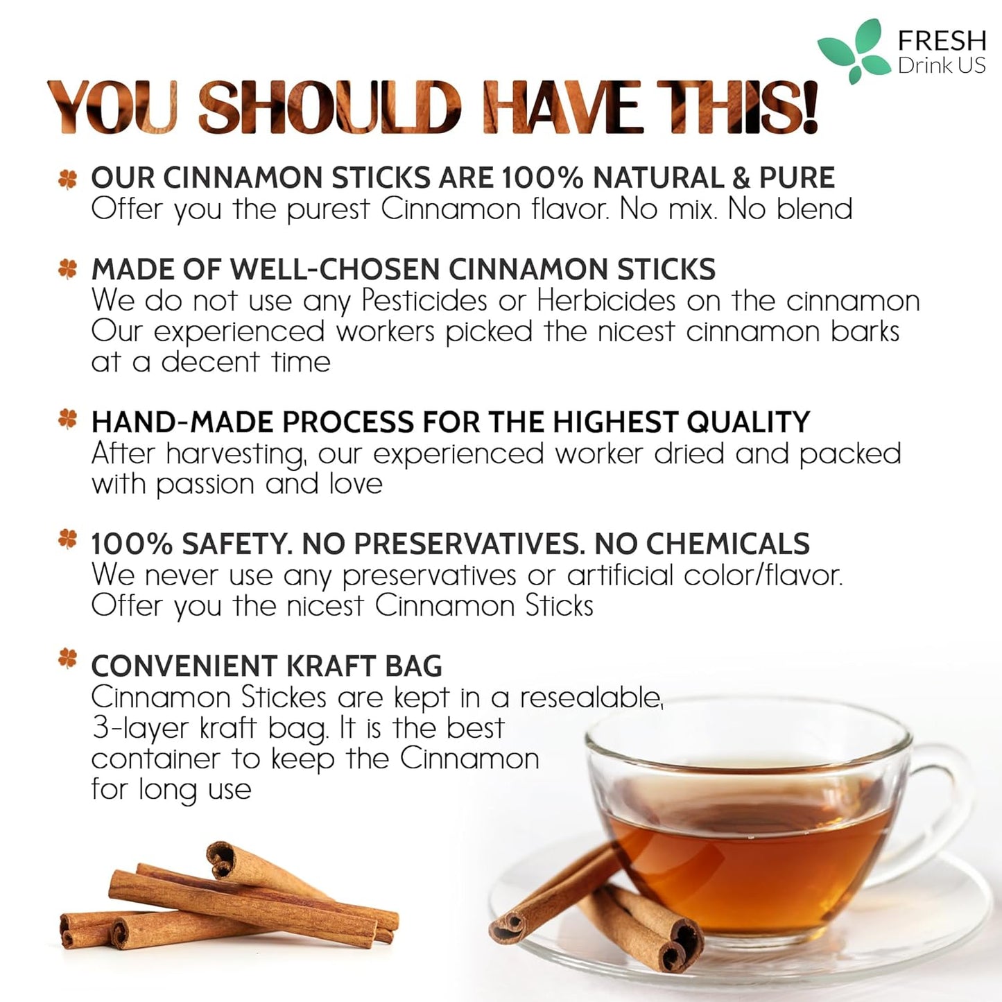 Cinnamon Sticks, Whole Sticks, 100% Natural & Pure Cinnamon Inner Bark, Raw Cinnamon Spice Flavor & Strong Aroma, Cinnamon Spice Herbal Tea, Perfect for Warm Beverages, No Additives, Vegan