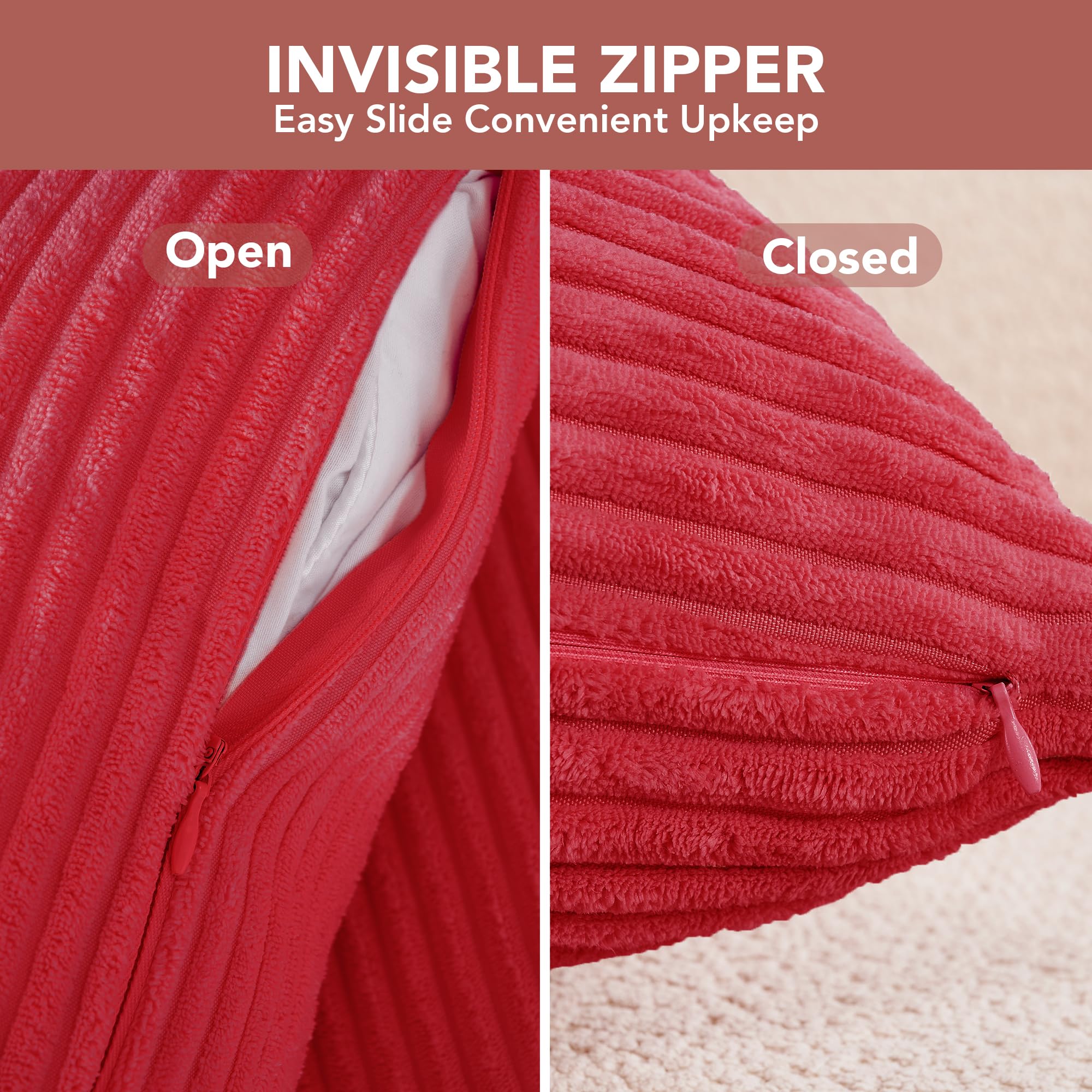 Corduroy Throw Pillow Covers, Cream White, 4PCS