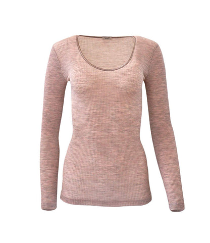 EGi Luxury Wool Silk Long Sleeve Top with Satin Trim. Proudly Made in Italy (1437)