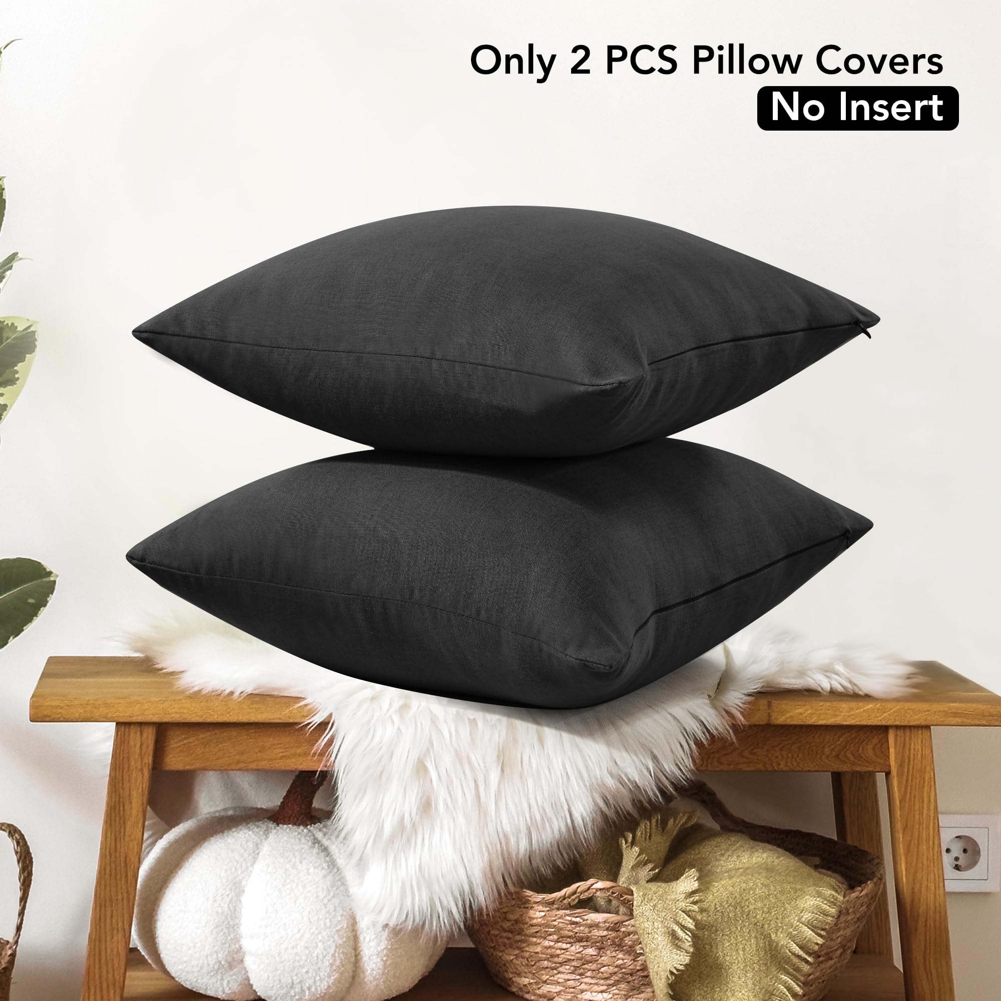 Faux Linen Pillow Covers, 16x16 Inch, Creamy White, 2PCS