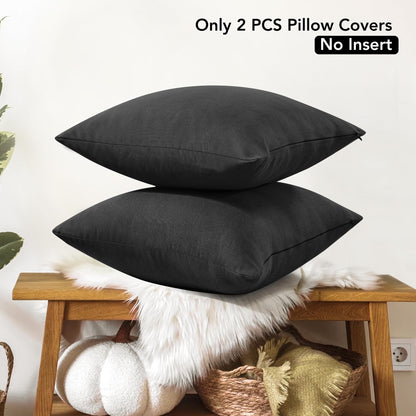 Faux Linen Pillow Covers, 16x16 Inch, Creamy White, 2PCS