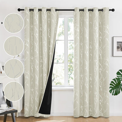Total Blackout Curtains with Silver Print, 2 Panels