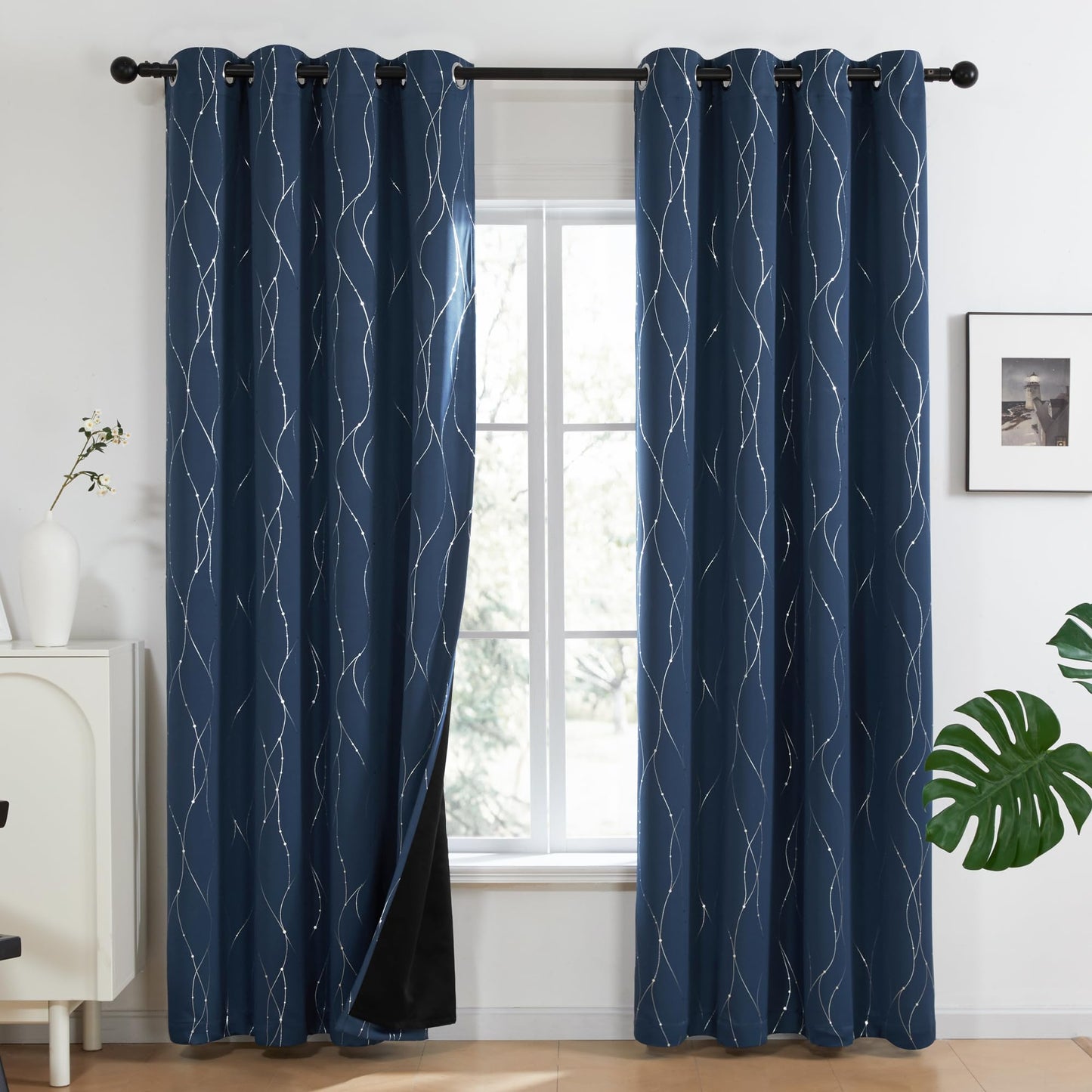 Total Blackout Curtains with Silver Print, 2 Panels