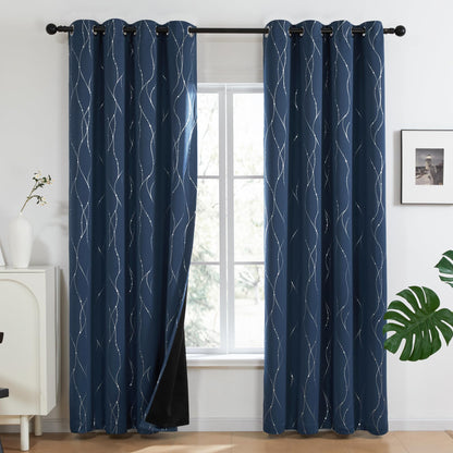 Total Blackout Curtains with Silver Print, 2 Panels