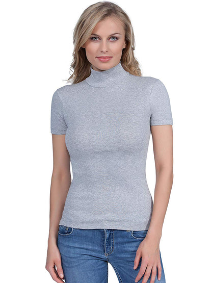 BASIC COTTON Free Spirit Premium Quality Cotton Women's Turtleneck Short Sleeve Shirt Made in Italy