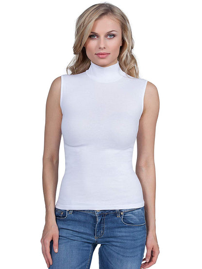 BASIC COTTON Free Spirit Premium Quality Cotton Women's Turtleneck Sleeveless Top Made in Italy