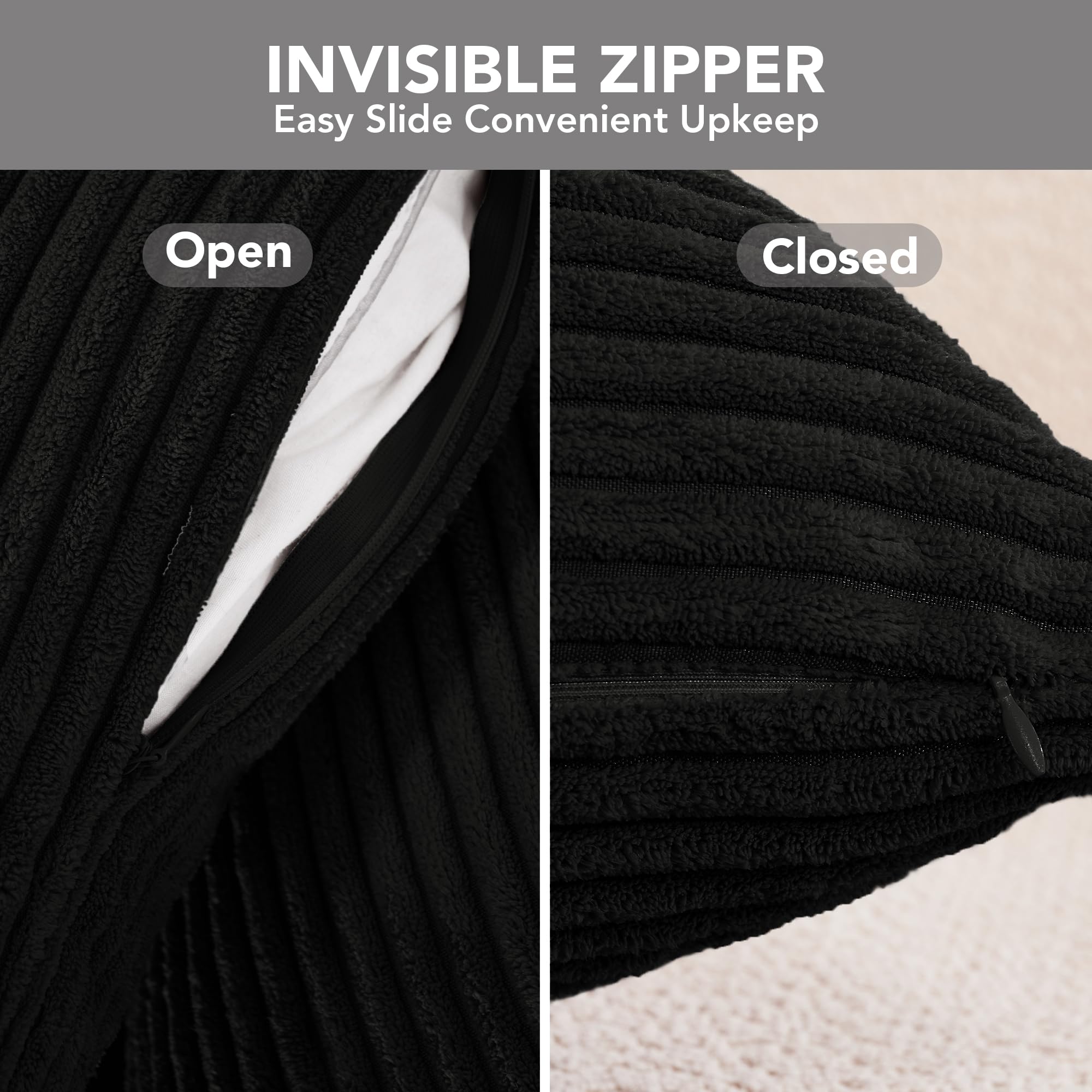 Corduroy Throw Pillow Covers, Cream White, 4PCS