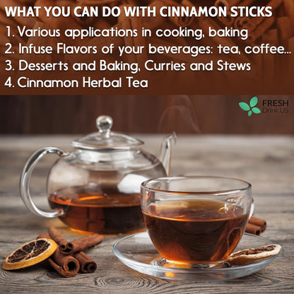 Cinnamon Sticks, Whole Sticks, 100% Natural & Pure Cinnamon Inner Bark, Raw Cinnamon Spice Flavor & Strong Aroma, Cinnamon Spice Herbal Tea, Perfect for Warm Beverages, No Additives, Vegan