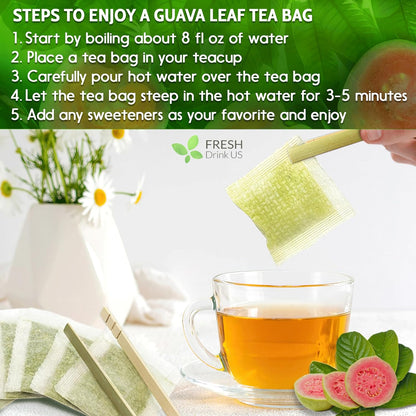 Natural Guava Leaves, Whole Dried Leaves, Cut-and-Sifted Guava leaves, 100% Pure from Guava Leaves, Natural Guava Loose Leaf Herbal Tea, No Additives, No Caffeine, Vegan
