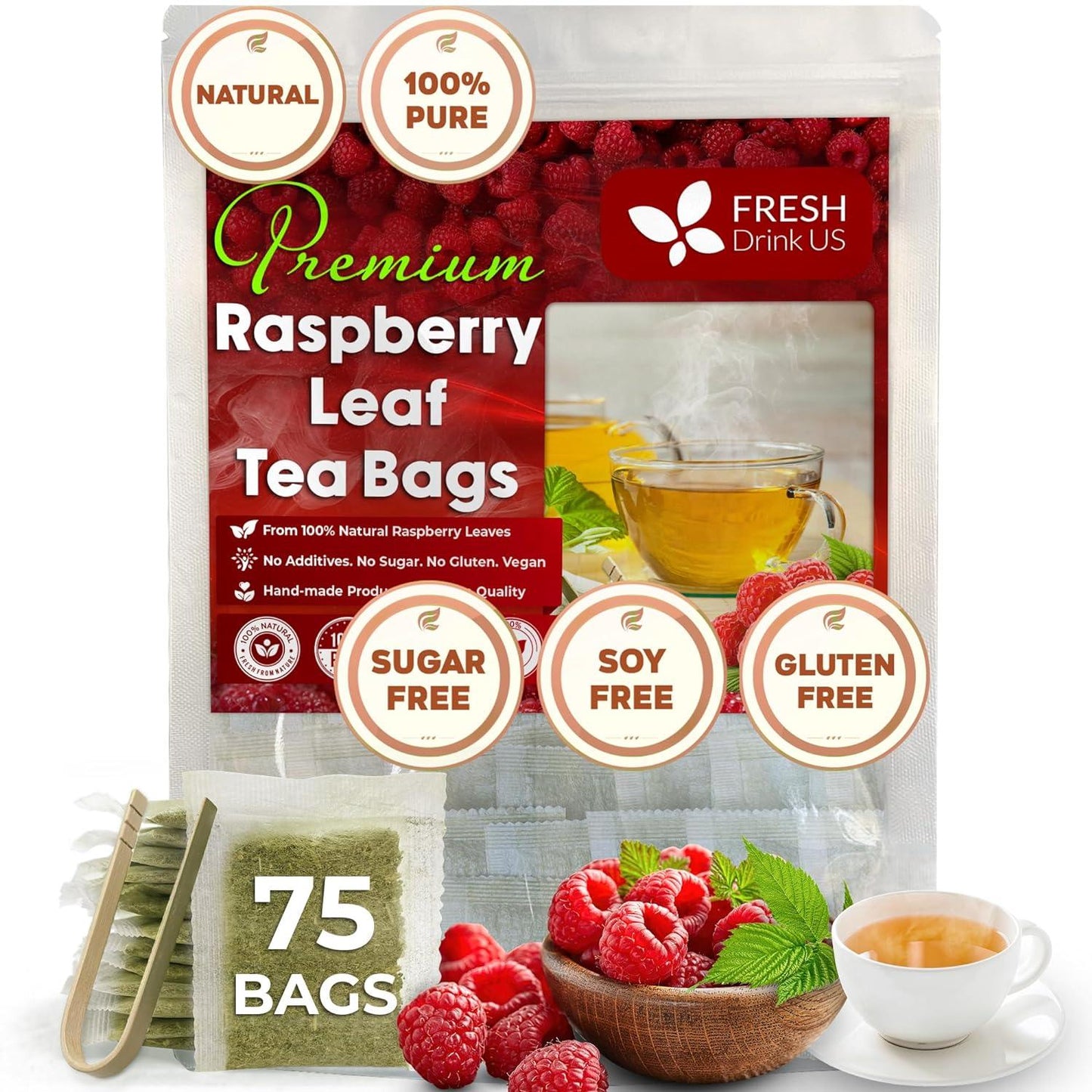 Raspberry Leaf Tea Bags, 100% Natural & Pure from Raspberry Leaves. Loose Leaf Raspberry Herbal Tea, Made with Natural Material Tea Bags, Raspberry Leaf Tea. No Sugar, No Caffeine, No Gluten, Vegan.