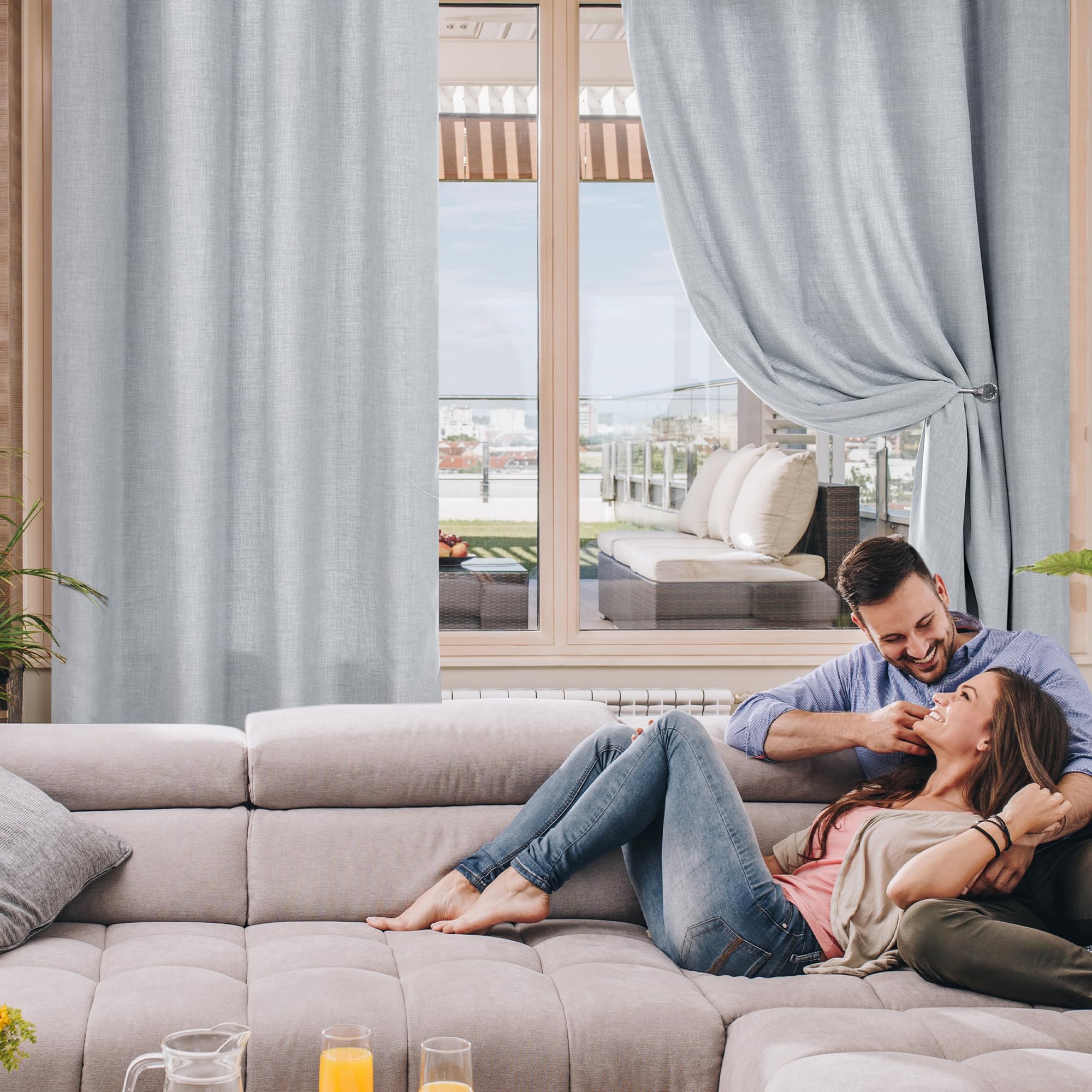 Double Liner Linen Curtains with Silver Coating, 2 Panels