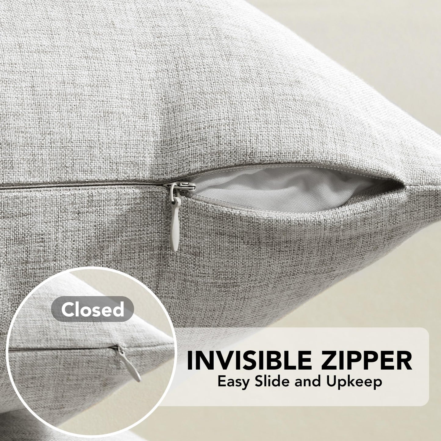 Faux Linen Pillow Covers, 16x16 Inch, Creamy White, 2PCS