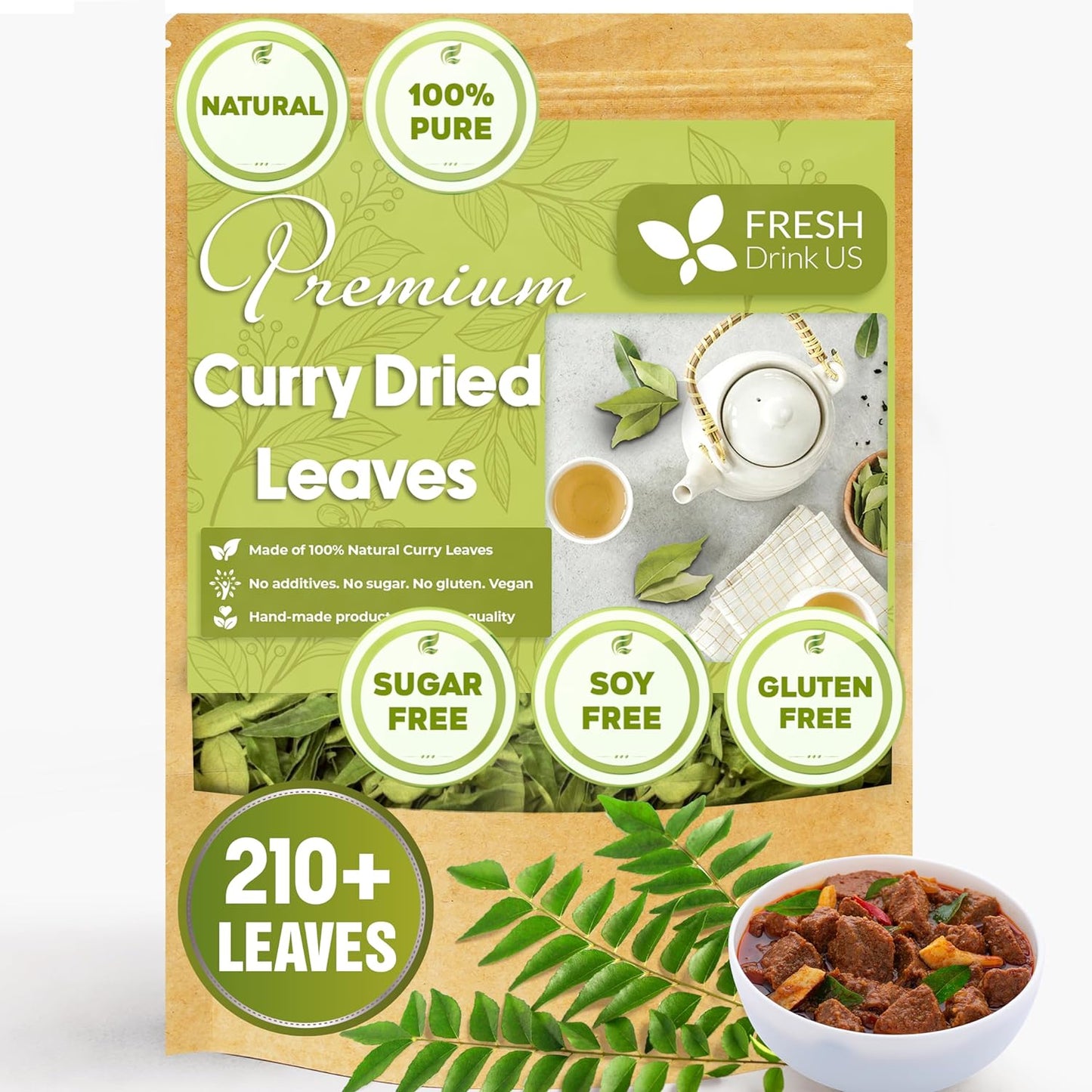 Premium Curry Leaves, Whole Dried Leaves, 100% Natural, Pure Curry Leaves, Hand-made, Wildcrafted, Indian Spice for Cooking, Curry Leaf Dried, No Additives, No Gluten, Vegan