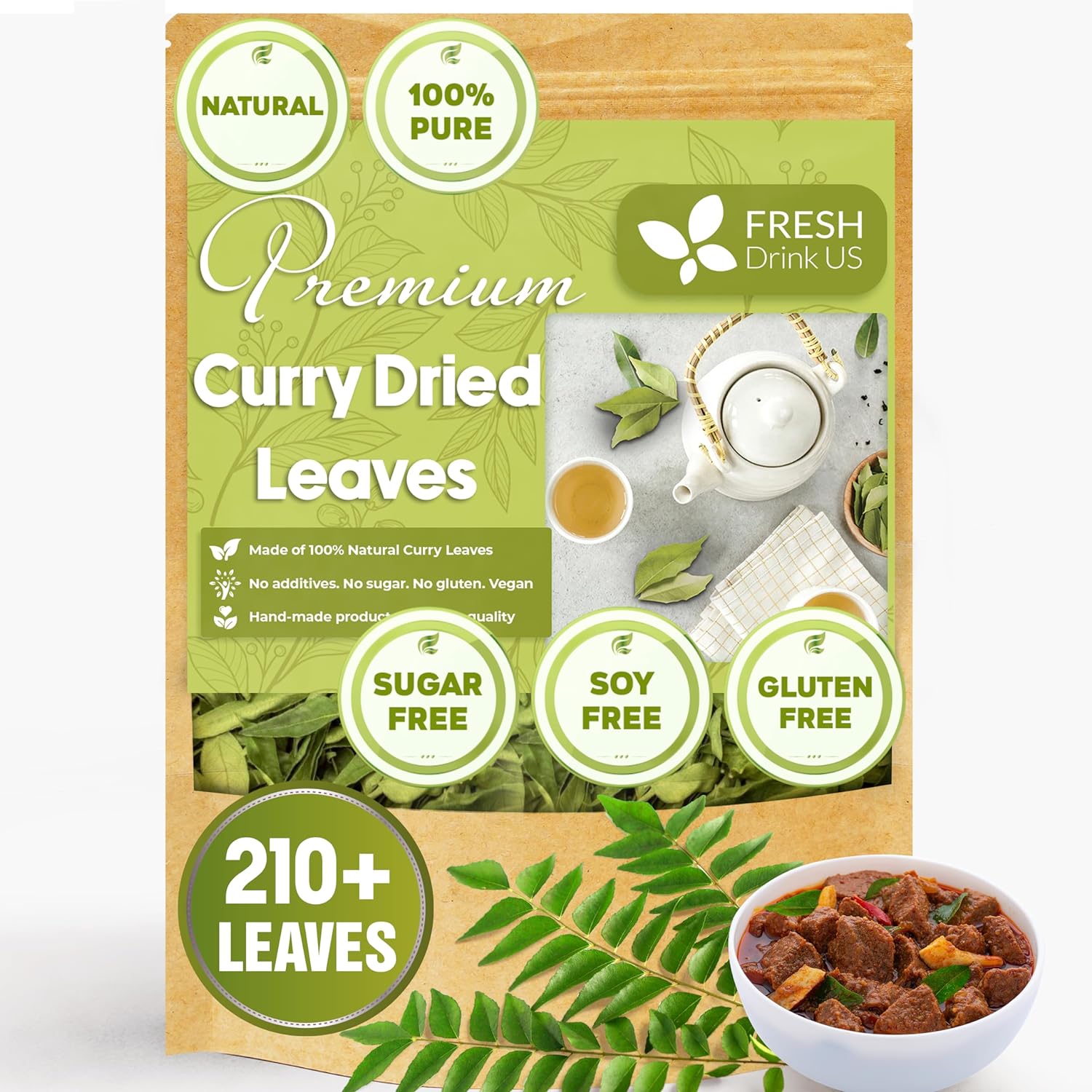 Premium Curry Leaves, Whole Dried Leaves, 100% Natural, Pure Curry Leaves, Hand-made, Wildcrafted, Indian Spice for Cooking, Curry Leaf Dried, No Additives, No Gluten, Vegan