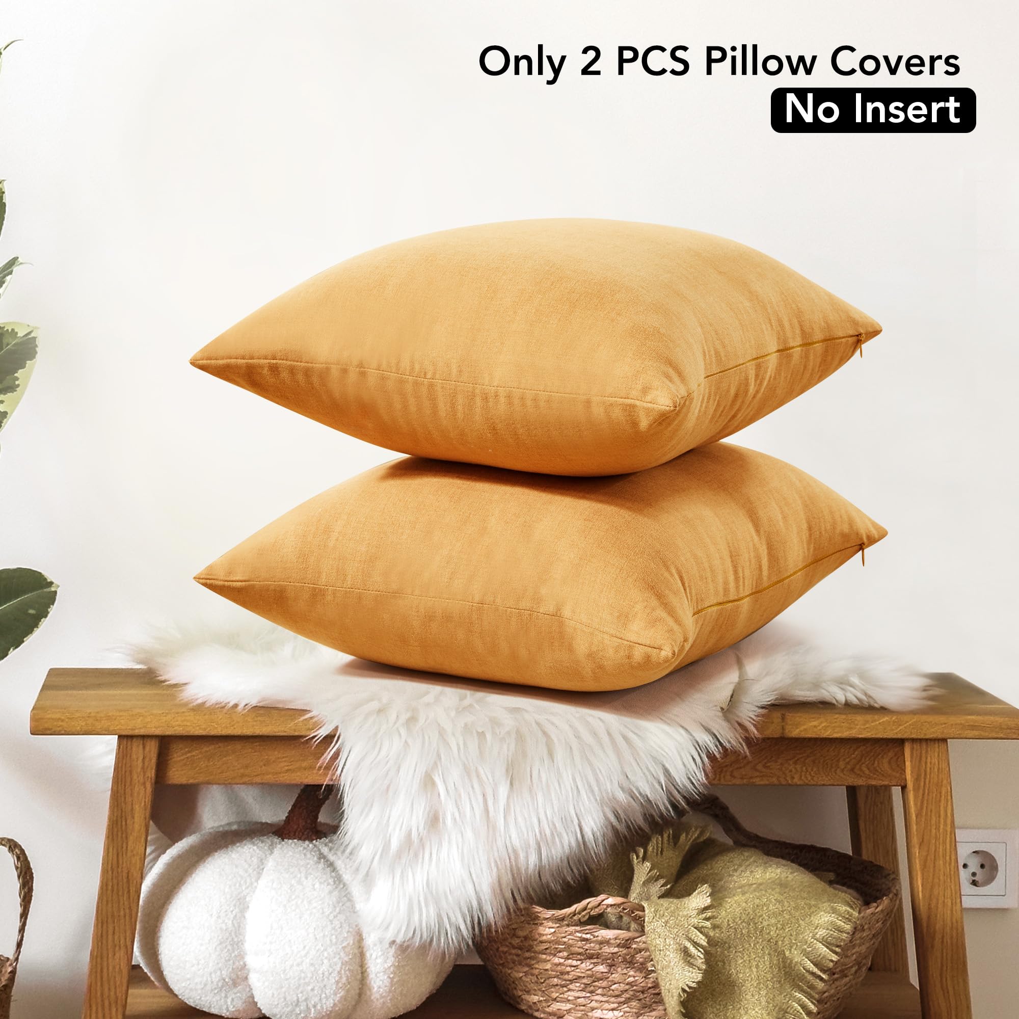 Faux Linen Pillow Covers, 16x16 Inch, Creamy White, 2PCS