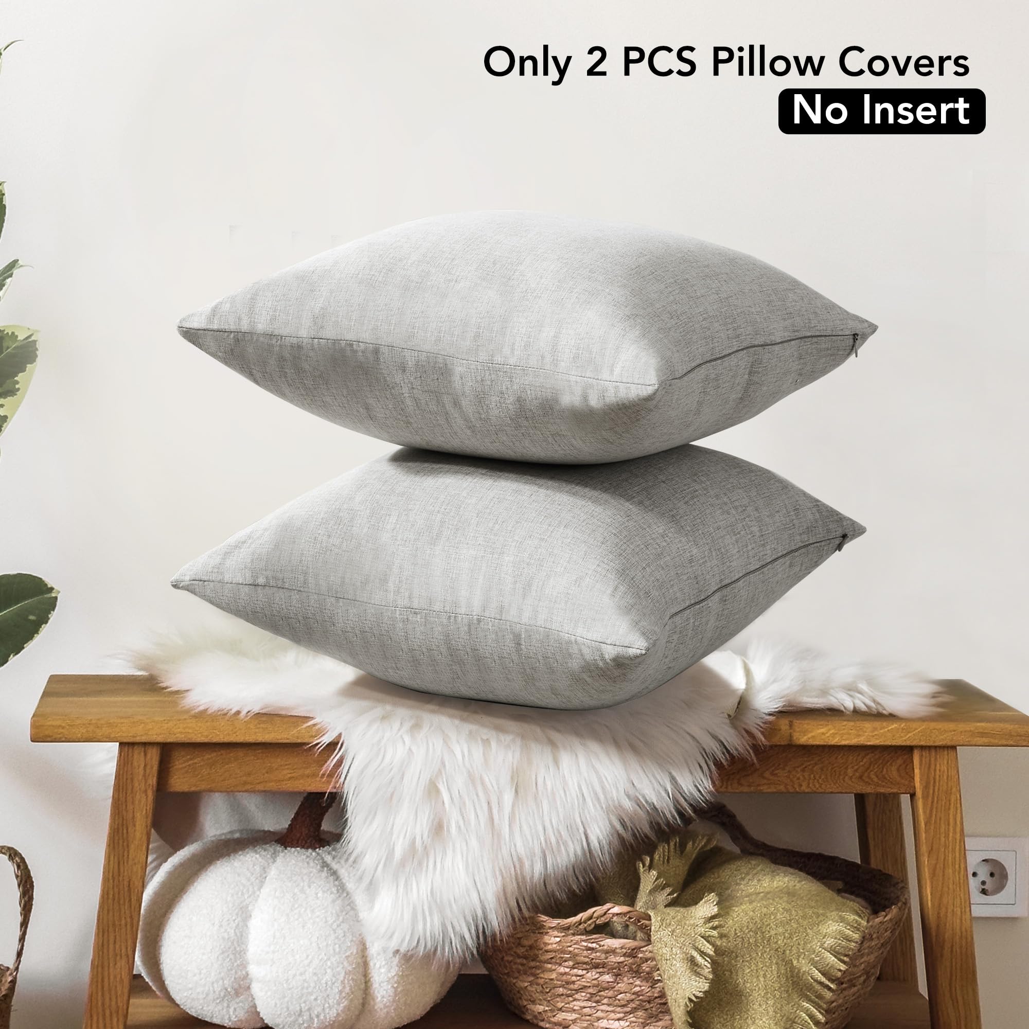 Faux Linen Pillow Covers, 16x16 Inch, Creamy White, 2PCS