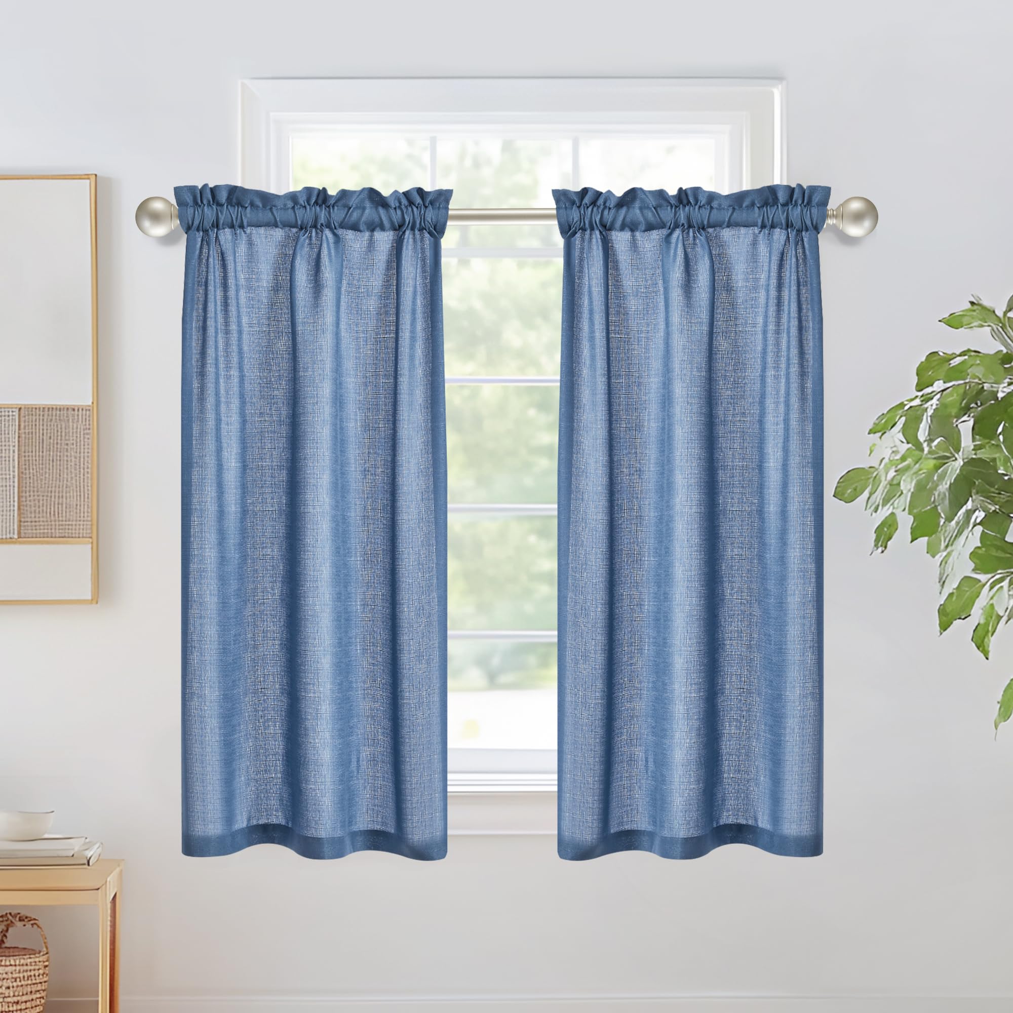 Linen Look Thermal Privacy Cafe Curtains, 2 Panels