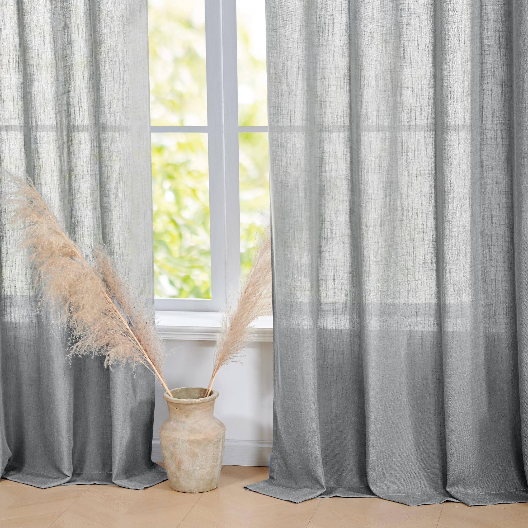 Linen Look Boho Semi-Sheer Curtains, 52x63 Inch, 2 Panels