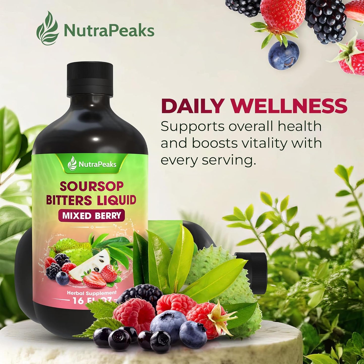 Soursop Bitters Liquid – Herbal Detox Formula with Soursop, Ginger, Turmeric & Black Seed Mixed Berry Flavor