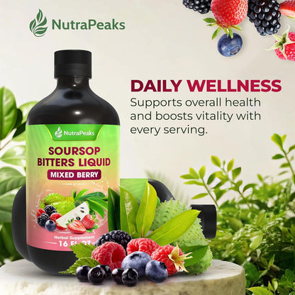 Soursop Bitters Liquid – Herbal Detox Formula with Soursop, Ginger, Turmeric & Black Seed Mixed Berry Flavor