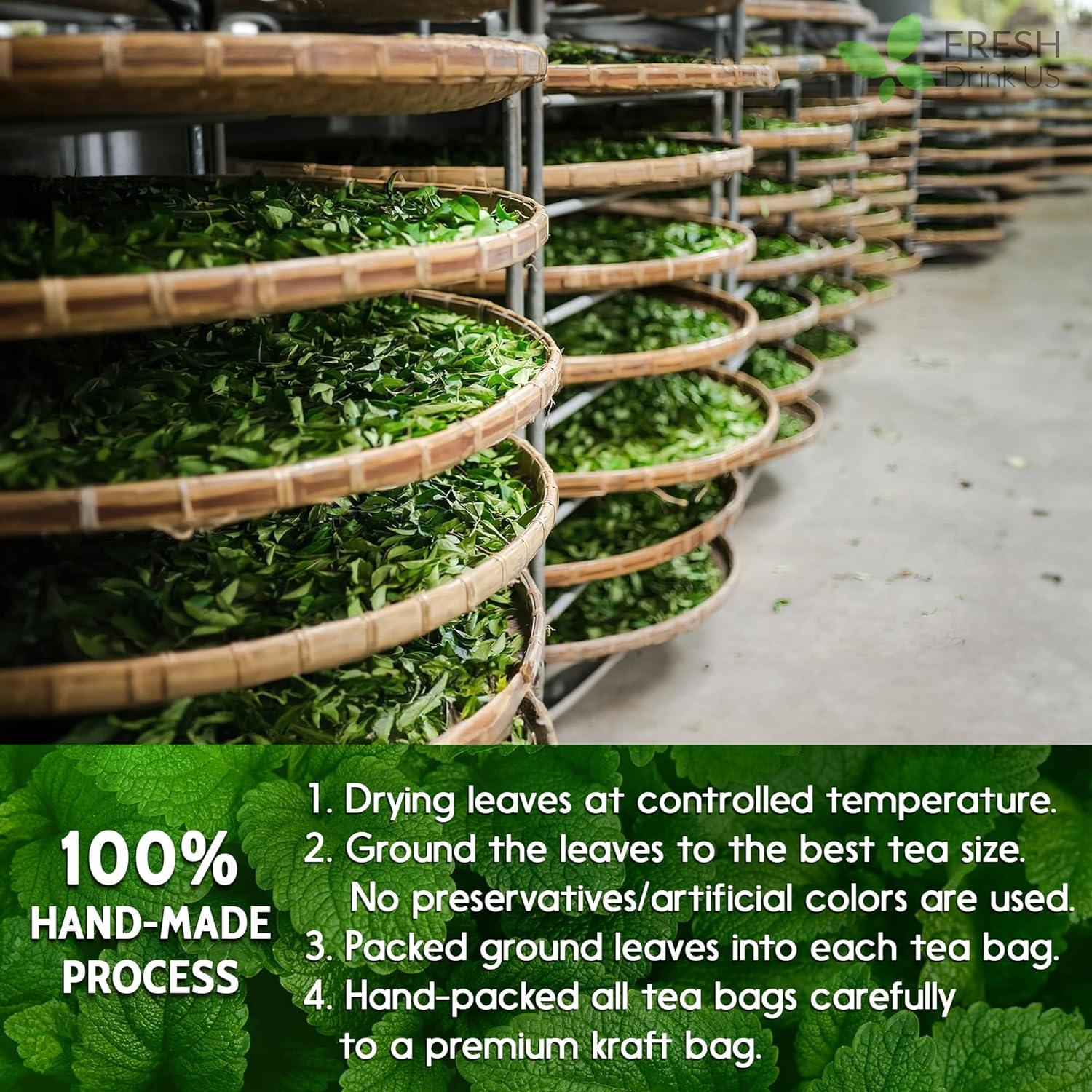 Premium Lemon Balm Leaf Tea Bags, 100% Natural & Pure from Lemon Balm Leaves. Loose Leaf Lemon Balm Herbal Tea. Lemon Balm Leaf Tea. No Sugar, No Caffeine, No Gluten, Vegan.