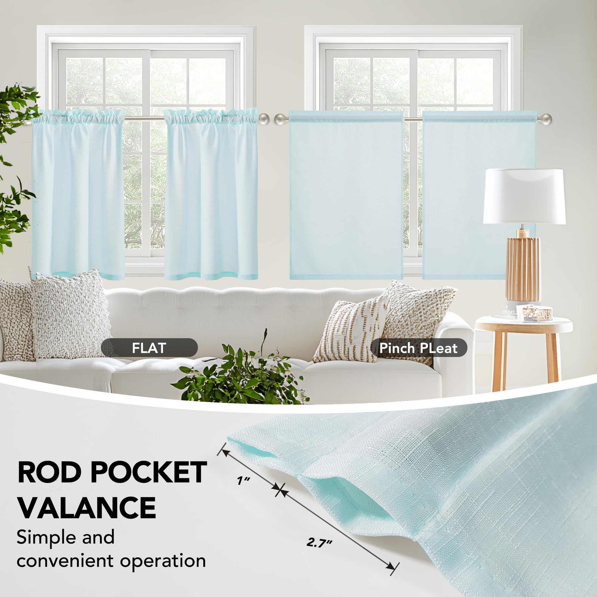 Linen Look Thermal Privacy Cafe Curtains, 2 Panels