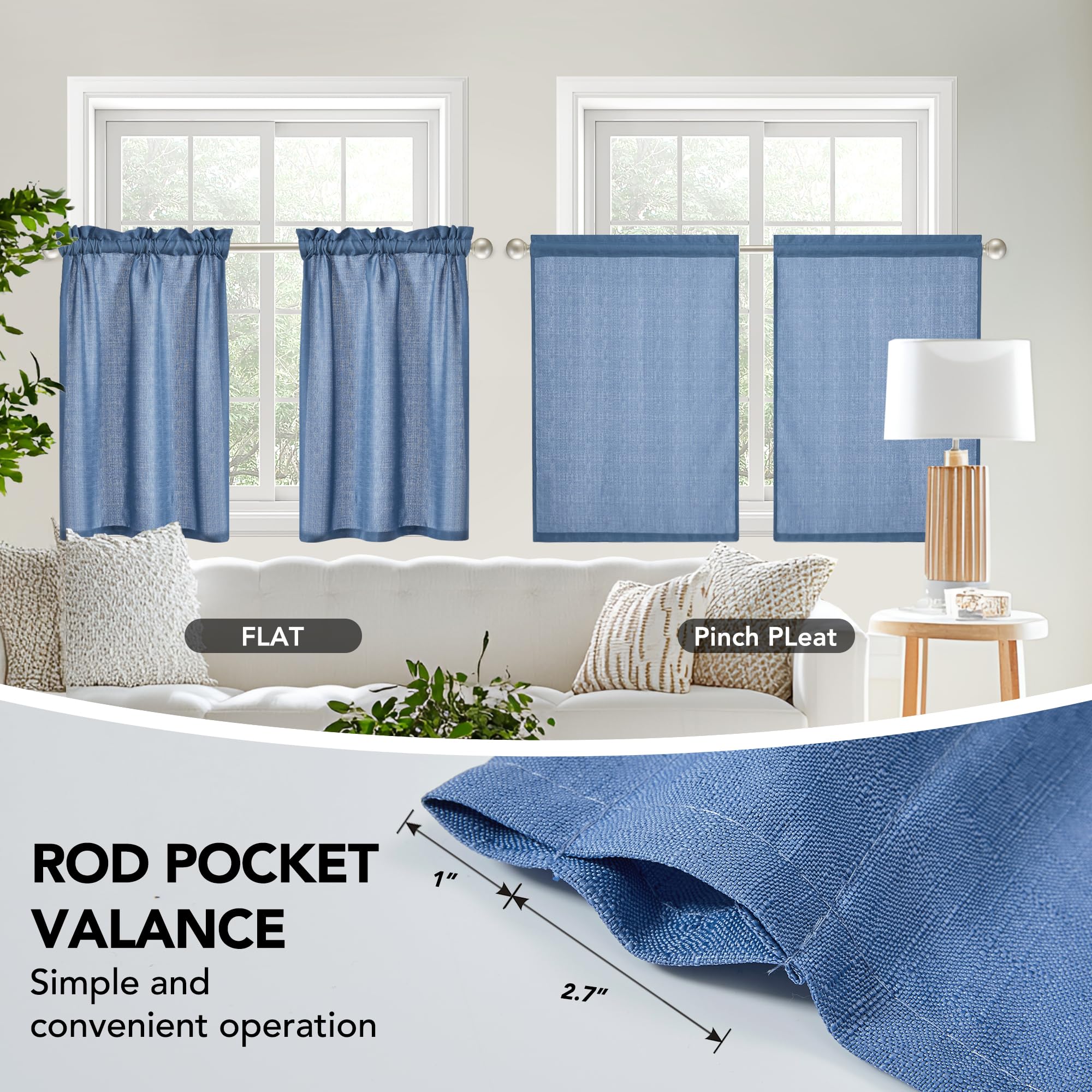 Linen Look Thermal Privacy Cafe Curtains, 2 Panels