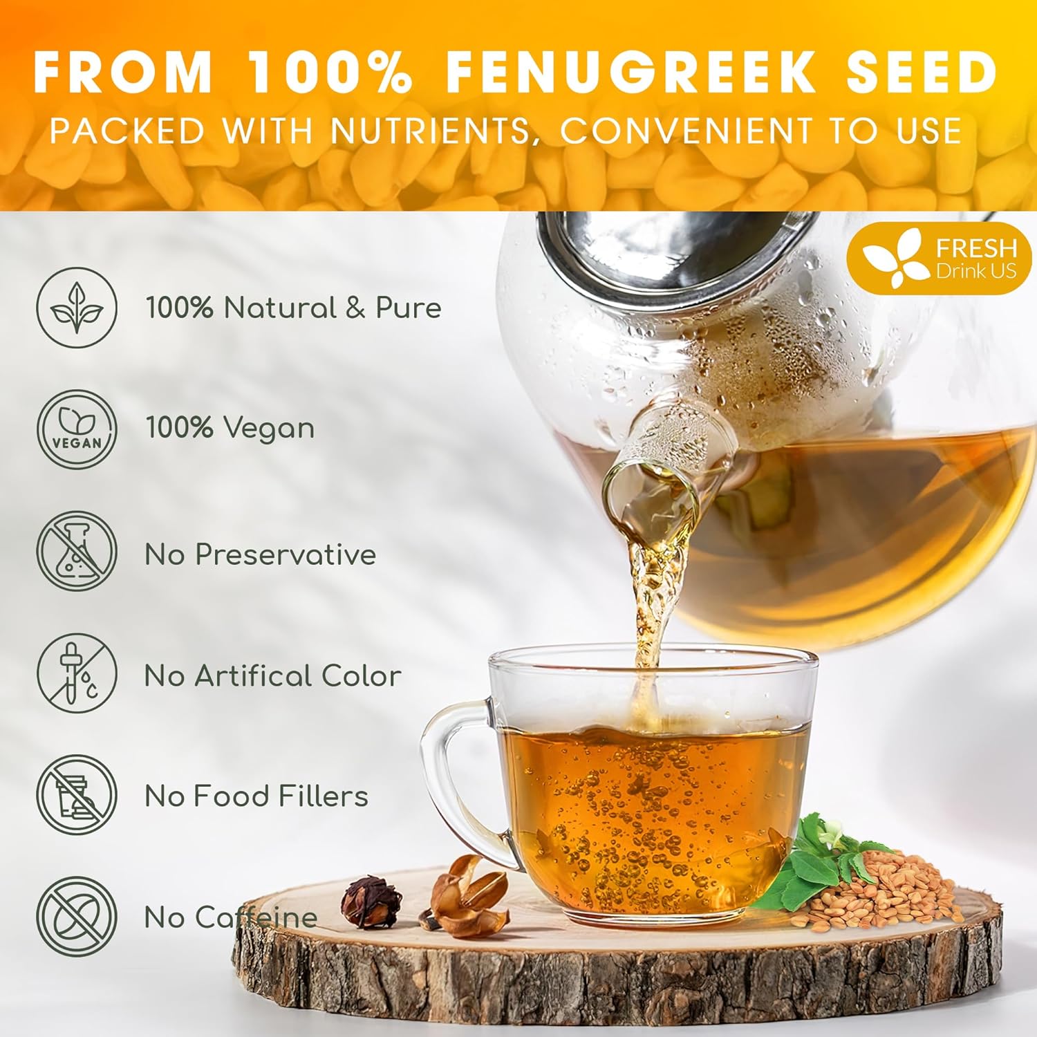 Premium Fenugreek Tea Bags. No Sugar, No Caffeine, No Gluten, Vegan. (30 Tea Bags)